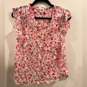 CAbi Pink Floral Ruffle Blouse Size M
